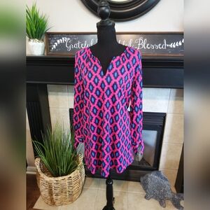 Mud Pie Pink and Blue Patterned Blouse
